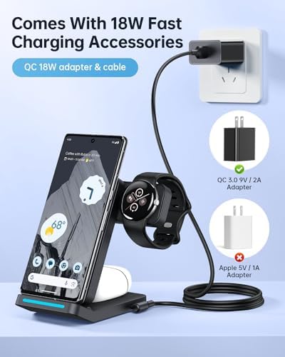 Revolutionary 3-in-1 Foldable Wireless Charger for Google Pixel Devices – Fast Charging Stand for Pixel Watch 3/2, Pixel 9 Pro/XL/9 a/8 Pro/8 a/7 Pro/7 a/6 Pro & Pixel Buds Pro 2 – Compact, Portable Design with Adapter Included – Sleek White Finish for Home or Travel – Ultimate Solution for Efficient Multi-Device Charging