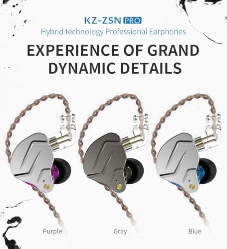 KZ ZSN Pro Dual Drivers Hi-Fi In-Ear Earphones with 1 BA & 1 DD – Exceptional Sound Clarity & Powerful Bass for Audiophile Musicians – Detachable Cable Design for Enhanced Customization & Compatibility – Ergonomic Fit for Long Listening Sessions
