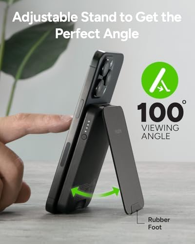 Mophie snap+ Juice Pack Mini with Stand (2023) – 5000 m Ah Magnetic Portable Charger for Mag Safe, Wireless Charging, and Hands-Free Use – Sleek USB-C Power Bank for On-the-Go Convenience and Enhanced Device Compatibility