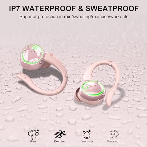 Elevate Your Fitness Experience with Premium Bluetooth 5.4 Wireless Earbuds – 50 Hours of Deep Bass Playback, Advanced ENC Noise Cancellation, and IP7 Waterproof Durability – Ideal for Gym Enthusiasts and Active Lifestyles with Secure Earhooks for Unmatched Comfort and Performance