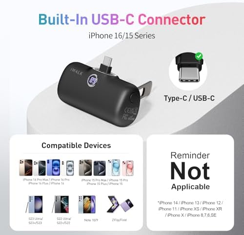 i WALK 5000 m Ah Portable Charger for i Phone 15 & 16 Series – 20 W PD Fast Charging USB-C Power Bank with LED Battery Indicator – Lightweight, High-Capacity Power Bank Compatible with i Phone 15 Plus, 15 Pro, 15 Pro Max & Samsung Devices – Ultimate Travel Companion for On-the-Go Charging
