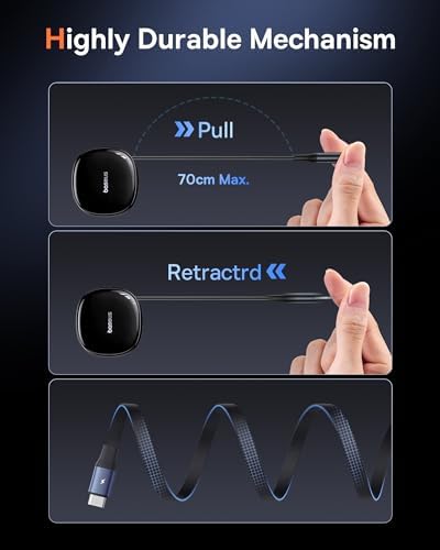 Baseus 33 W Retractable Dual USB-C Car Charger – Fast Charge Your Samsung Galaxy & Tablets on the Go, Sleek Black Design, Compact & Portable, Enhanced Safety Features for Effortless Travel Power Solutions