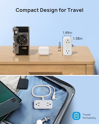 TROND 360° Rotating Flat Plug Power Strip with 5 FT Cord – 4 USB Charging Ports & 4 Wide-Spaced AC Outlets – Wall-Mountable Surge Protector for Office, Dorm, and Travel – 900 J Protection for Maximum Device Safety and Flexibility