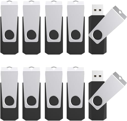TOPESEL 10 Pack 16 GB USB 2.0 Flash Drives – Sleek Swivel Design for Effortless Data Transfer and Enhanced Compatibility – Ideal for Personal and Professional Use – Reliable Portable Memory Sticks in Classic Black – Perfect for Backups, File Sharing, and On-the-Go Storage