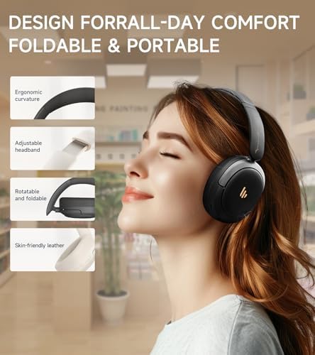 Atom Max Hybrid Active Noise Cancelling Over-Ear Headphones – Ultimate Comfort and Superior Hi-Res Audio Experience with 45-Hour Battery Life, Quick Recharge, Customizable Sound Profiles via Intuitive App, Lightweight Foldable Design, Luxurious Earpads in Elegant Black – Perfect for Travel, Work, or Home Listening