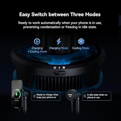 ULANZI SK-10 3 in 1 Magnetic Cell Phone Stand with Cooling Fan and Wireless Charger for iPhone, Height Adjustable Phone Desk Holder Semiconductor Cooling Fan for Live Streaming Gaming Phone Cooler – Enhanced Compatibility and Speed