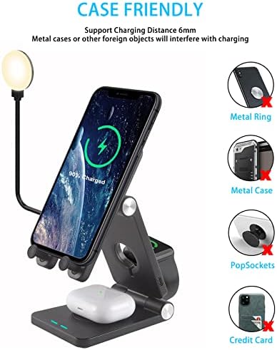 Transform Your Workspace with the Versatile 4-in-1 LED Desk Lamp Featuring Qi-Certified Wireless Charging – Ideal Multi-Device Charger for Air Pods, Apple Watch, i Phone 13/12/11 & Galaxy S21/S20 – Advanced Eye-Care Technology for Enhanced Visibility in Space-Saving Design – Perfect Addition to Nightstands and Contemporary Offices