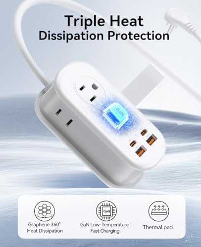 ORICO 65 W Ga N Travel Power Strip: 7-in-1 Charging Solution with 3 AC Outlets, 2 USB-A, 2 USB-C Ports, Flat Plug Design & 4 FT Extension Cord – Ultimate Fast Charger for Mac Book Pro/Air, i Pad Pro, i Phone 15/14/13 – Lightweight & Portable for Effortless Travel