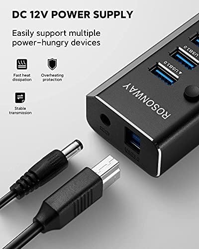 Elevate Your Connectivity with the Rosonway 7-Port Powered USB Hub – Ultra-Fast 10 Gbps Data Transfer, Dual USB-C 3.2 & Four USB 3.0 Ports, Individual Switches for Custom Control, Sleek Aluminum Design, Perfect for Laptops and PCs – RSH-A107 C, Maximize Productivity Effortlessly