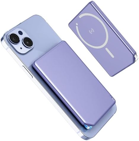 Ultra-Compact Blue Magnetic Wireless Power Bank for i Phone 12-16 Pro Max – 5000 m Ah Fast-Charging Battery Pack with Seamless Attachment for On-the-Go Convenience and Enhanced Compatibility – Essential Travel Accessory for Effortless Energy Backup