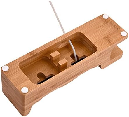 MOOZO Eco-Friendly Bamboo Wood Multi-Device Charging Dock Station: Sleek Cradle for i Phone 16-11 Pro Max, Apple Watch Series 2-4, and Samsung Galaxy S8-S6 Edge Plus – Enhance Workspace Organization and Fast Charging Efficiency