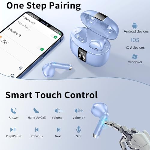 Cutting-Edge Bluetooth 5.4 Wireless Earbuds with 30-Hour Battery Life – Advanced ENC Noise Cancellation for Crystal-Clear Calls, IP7 Waterproof Protection, and Immersive 3 D Bass Audio – Sleek Dark Blue Design Perfect for Music Aficionados and Professionals – Includes LED Charging Case for Effortless Convenience and Compatibility with Android & i OS Devices
