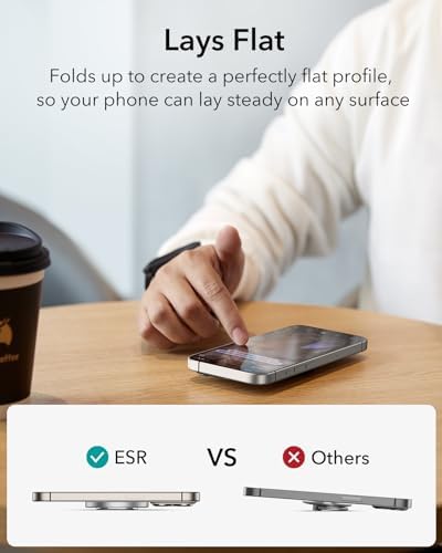 Magnetic Phone Ring Holder with 2-Way Adjustable Stand for i Phone and Galaxy – ESR Halo Lock Grip for Enhanced Stability, Secure Comfort, and Effortless Wireless Charging – Premium Zinc-Alloy Design, 1,200 g Magnetic Hold, Versatile Portrait/Landscape Viewing – Ideal for Caseless Phones and Mag Safe Cases – Black Finish for Modern Aesthetics