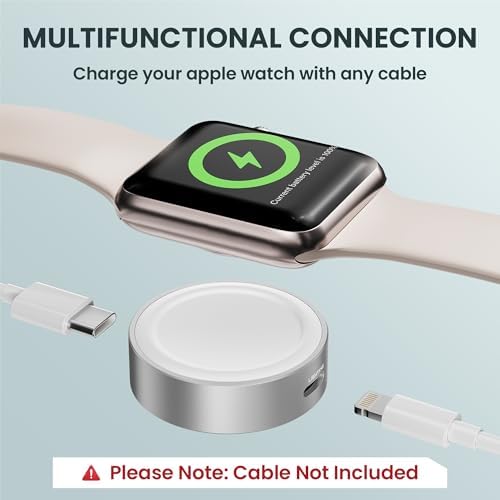 Ruxely Ultra-Portable Magnetic Wireless Fast Charger for Apple Watch – High-Efficiency USB-C Charging Adapter Compatible with i Watch Series 10, 9, 8, 7, 6, Ultra 2 & SE – Compact Design for Effortless Mobility and Quick Power Solutions