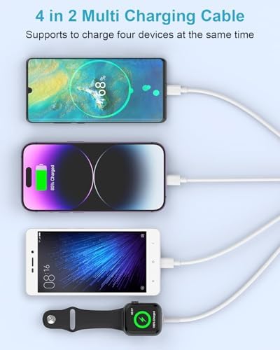 Revolutionize Your Charging Experience with the 4 in 2 Dual-Use Multi Charging Cable – Effortless Fast Charging for Apple Watch & i Phone! Compatible with Apple Watch Series 9/8/7/6/5/SE/Ultra, i Phone 15/14/13/12/11/X/SE, and i Pads – 4 FT Length for Ultimate Flexibility & Durability – The Perfect Travel Charger for On-the-Go Convenience! Experience Lightning-Quick Charge Technology to Reduce Downtime and Keep Your Devices Powered Anytime, Anywhere – Designed for Maximum Efficiency and Versatility, This Cable Simplifies Your Charging Routine with Its Robust Build and Universal Compatibility, Making It an Essential Accessory for Tech Enthusiasts.