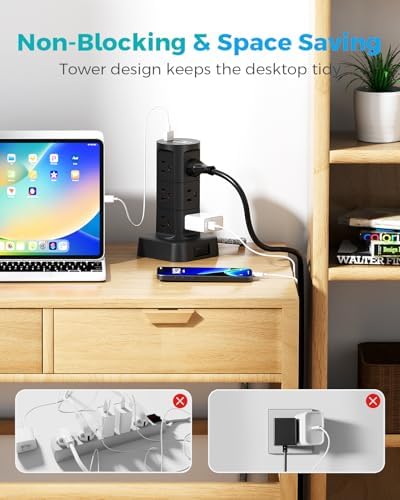 High-Performance Surge Protector Power Strip Tower with 12 AC Outlets and 4 USB Fast Charging Ports – 10 FT Extension Cord for Ultimate Flexibility, Ideal for Home, Office, and Dorm Room Essentials – Space-Saving Design with Advanced Surge Protection
