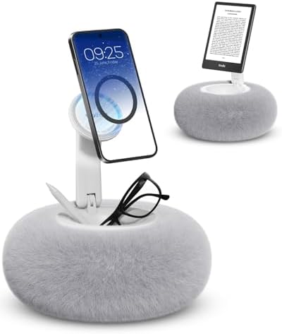 Viozon Phone Holder for Bed, Magnetic Pillow Stand, Compatible with 4-7″ Phone/Kindle with Small Storage, Removable Suction Base for Stability, Idea for Kindle Reading and Video Watching On Bed,Grey – Enhanced Compatibility and Speed