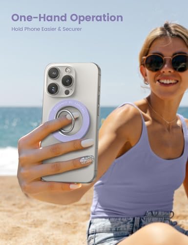 Lamicall 360° Rotatable Magnetic Phone Ring Holder for Mag Safe – Lightweight Grip & Kickstand Compatible with i Phone 12/13/14/15/16 Series, Misty Black – Enhanced Magnetic Strength and Flexibility for Secure One-Handed Use and Wireless Charging Convenience