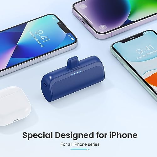Dual Pack Mini Portable i Phone Charger 5200 m Ah – Ultra-Compact 20 W PD Fast Charging Power Bank for i Phone 14, 13, 12, 11, X, 8, 7, 6 Series – Perfect Travel Companion for Quick Device Recharges and Enhanced Compatibility