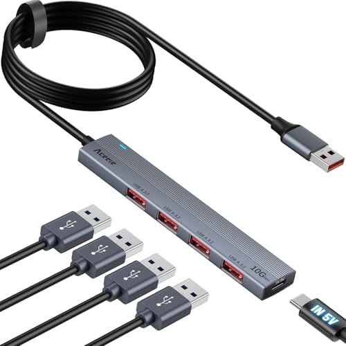 Revolutionize Your Connectivity with the Aceele 10 Gbps USB C Hub Splitter – Ultimate 4-Port Adapter Featuring Dual USB-A 3.2 & USB-C 3.2 for Mac Book Pro, i Mac, i Pad – High-Efficiency 100 W Power Delivery Charging – Seamless Device Integration for Swift File Transfers and Enhanced Productivity