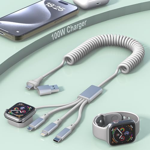 Revolutionary 4-in-2 Retractable Charging Cable for i Phone 15 & Apple Watch – MFi Certified Multi-Port Charger with USB-C, Micro USB, Lightning & Magnetic Dock – 100 W PD Ultra-Fast Charging & Data Sync Capabilities – Perfect for Home, Office, and Travel – Robust Design with 12-Month Warranty and Wide Device Compatibility