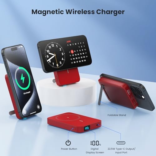 Advanced Magnetic Wireless Power Bank – 10800 m Ah Portable Charger with Foldable Stand, LED Battery Indicator, and 25 W Fast Charging for i Phone 16/15/14/13/12 Pro/Pro Max/Plus – Ultimate Compatibility and Convenience