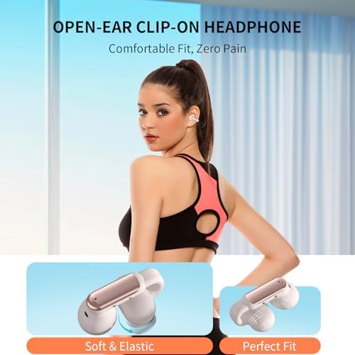 Rose Gold Bluetooth 5.4 Wireless Clip-On Earbuds – Lightweight Open Ear Sports Headphones for Enhanced Sound Quality and All-Day Comfort, Ideal for Active Lifestyles and Clear Voice Communication