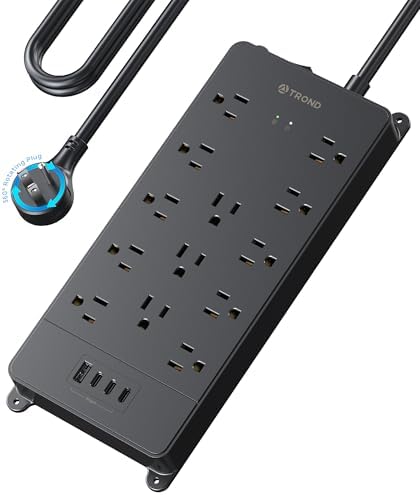 Maximize Your Power Potential with the TROND Heavy-Duty Surge Protector Power Strip: 13 Wide-Spaced Outlets, 32 W Quick Charge USB-C, 4000 Joules Protection, 5 ft Flat Plug Extension Cord, Wall Mountable Design for Seamless Integration in Home and Office Spaces – ETL Listed for Ultimate Safety and Reliability