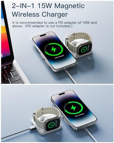 Magnetic 3-in-1 Detachable Wireless Charging Station for Apple Devices – Fast Charging Solution for i Phone 15/14/13/12, Air Pods Pro/2/3, and Apple Watch – Space-Saving, Portable Design for Effortless Device Management