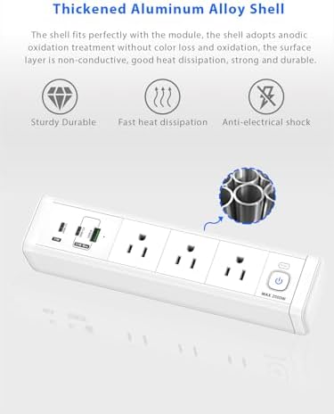 Ultimate Nightstand Charging Station with 4 Ultra-Fast USB-C Ports & 2 QC 3.0 USB-A Ports, 3 AC Outlets – Desk Edge Mount Power Strip with Advanced Surge Protection for Home Office & Bedroom (Sleek Black Finish) – Elevate Your Charging Efficiency and Style