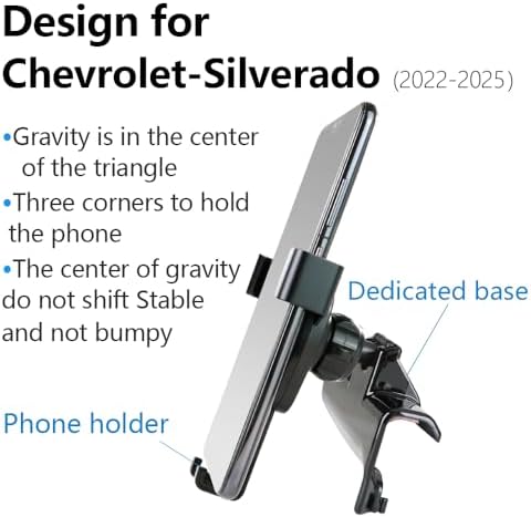 Premium Car Phone Holder for Chevrolet Silverado 1500, 2500 HD, and 3500 HD (2022-2025) – Effortless Installation, 360-Degree Rotation, and Enhanced Compatibility for LT, RST, LT Trail Boss, ZR2, and LTZ High Country Models – Hands-Free Navigation and Calls for Safer Driving Experience – Durable Auto Accessory for Everyday Use