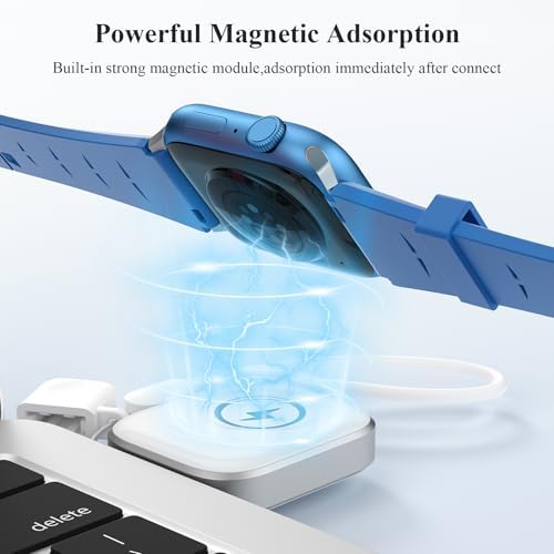 Magnetic Quick Charge Portable Charger for Apple Watch – Lightweight USB Cable Compatible with Ultra 2/1, Series 10-1 & SE – Effortless Travel Solution for Fast Smartwatch Power with Secure Cordless Design