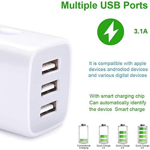 Sicodo 3-Pack USB Wall Charger Adapter – Universal 3.1 A Multi-Port Fast Charging Block for i Phone 16/15/14/13/12 SE/11 Pro, Samsung Galaxy S24/S23/S22/S21 Ultra, and Google Devices – Compact Travel Charger for On-the-Go Power Solutions