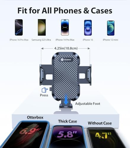 VICSEED Military-Grade Adjustable Phone Holder for Cars – Unmatched 95+ lbs Suction Power for Secure Dashboard, Windshield & Vent Mounting – Universal Compatibility with i Phone & Android – Ultimate Convenience for Safe Driving