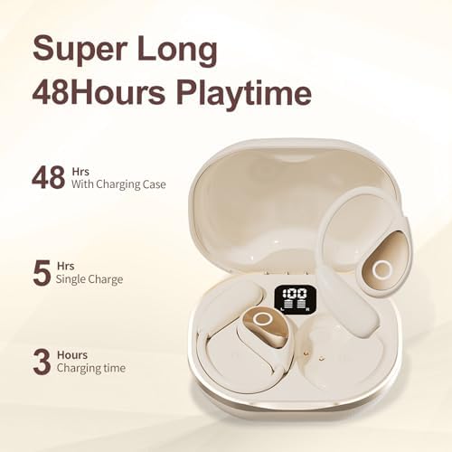 Revolutionize Your Workout with Wireless Open Ear Headphones – Cutting-Edge Bluetooth 5.4, Superior Hi-Fi Audio, Perfect for Running and Sports, Extended Battery Life, Comfortable Ergonomic Design in Chic Beige – Stay Engaged with Your Surroundings While Enjoying Premium Sound!