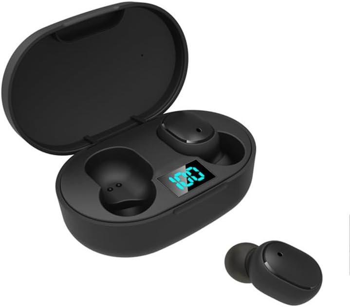 E6 S True Wireless Waterproof Earbuds – Advanced Bluetooth 5.0 Sports Headphones with LED Battery Indicator, Exceptional Hi-Fi Sound, and Effortless Button Controls for Ultimate Comfort – Ideal for Gaming, Gym Workouts, and Outdoor Adventures (Black)