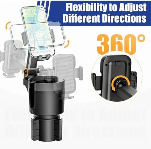 Ultimate 360° Rotating Cup Holder Phone Mount – Adjustable Smartphone Holder for Safe Driving in Trucks & Cars – Perfect Compatibility with i Phone & Android for Hands-Free Navigation and Calls – Enhanced Stability, Height Customization, and Durable Design for Daily Use