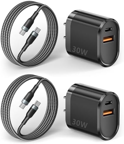 Power Up Efficiently: 30 W USB-C Charger Block Duo for i Phone 16/15 Series with 6.6 FT Braided Cable – Ultimate Fast Charging for i Pad Pro & Pixel 9/8 Pro – Durable, Universally Compatible Charging Solution