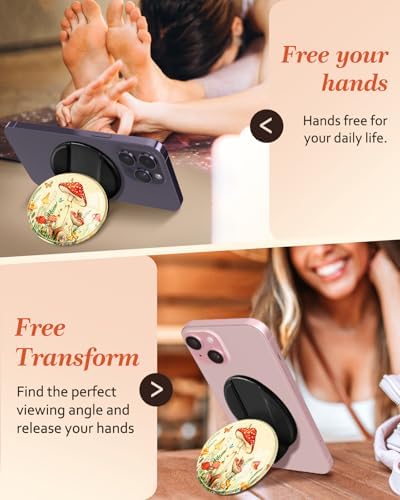 Chic Mushroom Mag Safe Phone Grip for Women – Trendy Ring Kickstand Holder for i Phone 16/15/14/13/12 Series – Stylish, Secure, and Functional Accessory for Texting, Selfies, and Streaming – Lightweight, Durable Design for Everyday Use