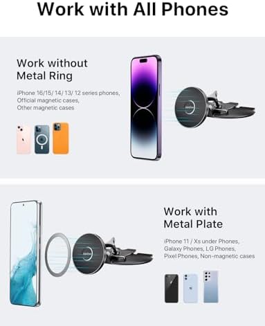 Mag Safe-Compatible CD Car Mount for i Phone 16, 15, 14, 13, 12 Pro Max & Plus – Durable Magnetic Holder with Metal Hook for Enhanced Stability & Safety – Effortless Installation & Hands-Free Navigation Accessory for Modern Vehicles