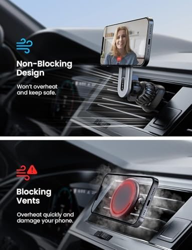LISEN Mag Safe Car Mount – Ultra-Strong Magnetic Phone Holder for i Phone 16, 15, 14, 13 Pro Max – Effortless Hands-Free Access with 360° Rotation and Air Vent Design – Essential Car Accessory for Enhanced Safety and Connectivity