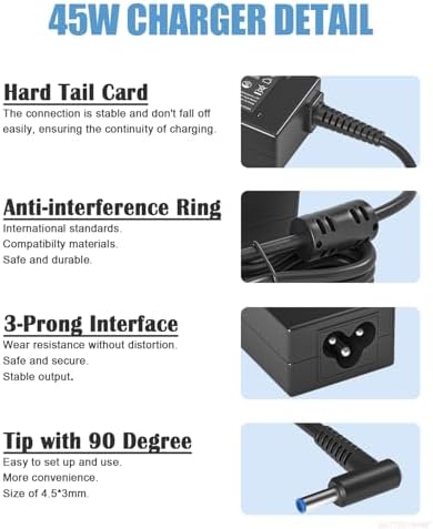 45 W HP Laptop Power Adapter Charger – Fast Charging Compatibility for Pavilion and Stream Series – Reliable 19.5 V 2.31 A AC Adapter with Blue Tip – Perfect for 11, 13, 14 & 15-inch Notebooks – Enhanced Performance and Safety Features – Ideal Replacement for 741727-001 and More – 12-Month Satisfaction Guarantee – Ensure Your Device Stays Powered and Ready!