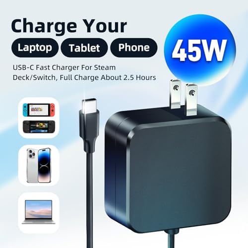 Maximize Your Gaming Experience with the 45 W Fast Charger for Steam Deck – Premium AC Power Adapter Compatible with Nintendo Switch, Switch Lite, and Switch OLED – Includes 5 FT USB-C Cable for Optimal Flexibility and Swift Charging – Superior Safety Features for Reliable, Uninterrupted Gameplay