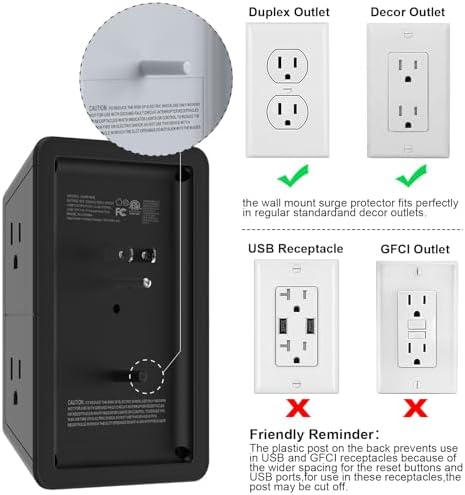 Maximize Your Charging Efficiency with the POWRUI 6-Outlet Extender & USB Wall Charger – Versatile Surge Protector with Dual 2.4 A USB Ports, Integrated Night Light, 3-Sided Design for Optimal Space Utilization, ETL Certified Safety, Ideal for Home and Office Use