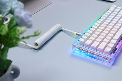 Transform Your Gaming Experience with the EPOMAKER Mix 1.8 m Coiled USB C to USB A TPU Keyboard Cable – Detachable Metal Aviator for Ultimate Customization, Sleek White Design for Enhanced Aesthetics, and Superior Performance for Mechanical Gaming Keyboards