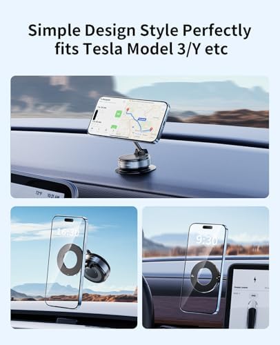 Suction Cup Phone Mount,Vacuum Magnetic Phone Holder for Car,360 Adjustable Vacuum Magnetic Phone Holder,Magnet Car Mount for All Smartphones & All Vehicle & Gym/Bathroom Mirror – Enhanced Compatibility and Speed
