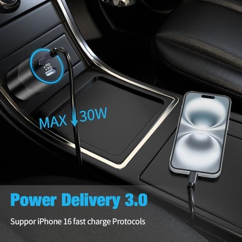 Ultra-Fast 60 W USB-C Car Charger 6 Pack – Dual 30 W PD 3.0 PPS Ports for i Phone 16/15/14/13, Samsung Galaxy S25/S24/S23, Google Pixel 9 – Compact 12 V Cigarette Lighter Adapter for Maximum Device Compatibility – Rapid Multi-Device Charging Solution for Road Trips and Daily Commutes – Durable Design for Long-lasting Use