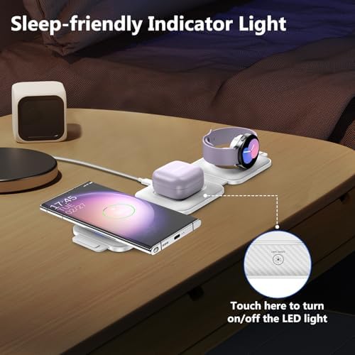 Ultimate Travel Charger for Samsung Devices – 3-in-1 Wireless Charging Station with Foldable Design for Fast Charging Galaxy S Series, Galaxy Watch & Galaxy Buds – Enhanced Portability and Intelligent Safety Features