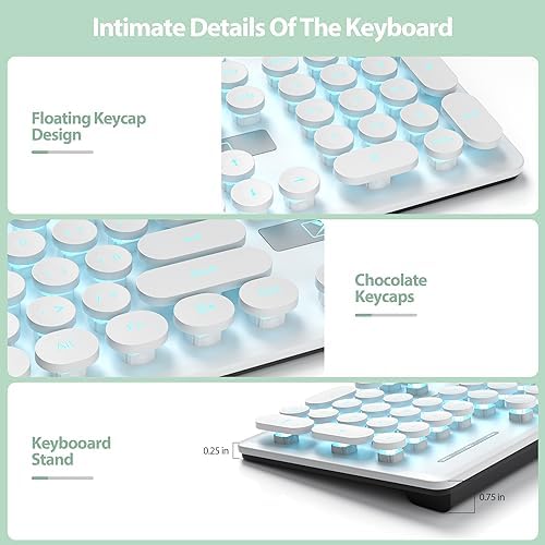 Elevate Your Workspace with the Fogruaden Retro Typewriter Keyboard – Stylish Full-Size USB Design, 104 Round Keys, and White LED Backlighting for Effortless Night Use, Ergonomic & Silent Membrane Keys Perfect for Windows PC and Laptops, Ideal for Writers and Gamers Seeking a Unique Vintage Touch