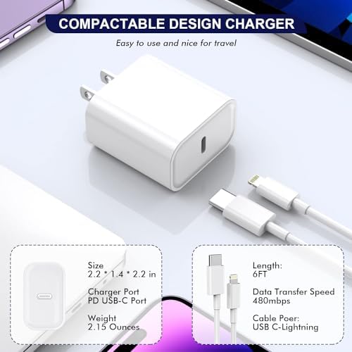 High-Speed i Phone 13 & 14 Charging Solution – Apple MFi Certified 2-Pack USB-C to Lightning Cable with 20 W Wall Charger – Optimal for Fast Data Transfer & Enhanced Compatibility with i Phone 14/13 Pro Max/13 Mini/12/11 Pro Max – Durable, Travel-Friendly Design for Effortless Power Access Anywhere